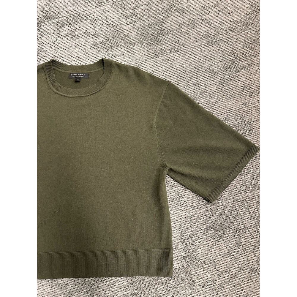 Banana Republic Merino Wool Short Sleeve Shirt Mens Small Olive Green Knit Top